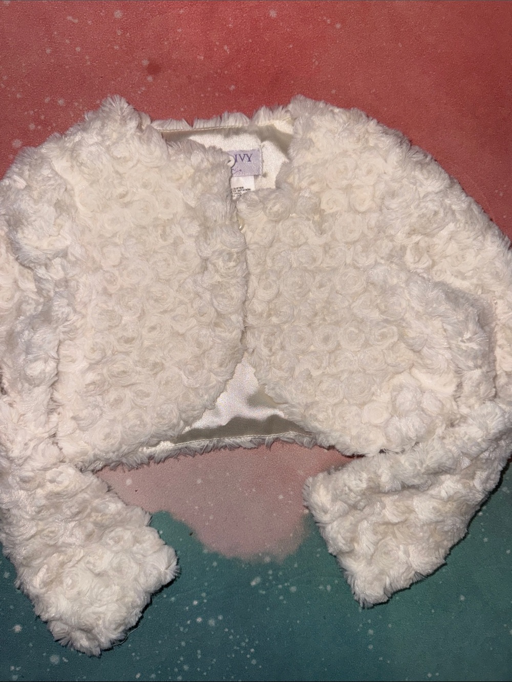 Girls' White Faux Fur Rosette cropped Jacket shrug